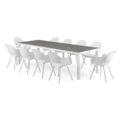 Varese tuinset in wit aluminium en grijs volkeramiek tafelblad met 10 Artena tuinstoelen
