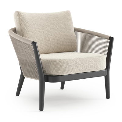 Orso loungestoel in zwart aluminium en beige verticaal geweven ronde rope met Althea Off White all weather cosytica kussen