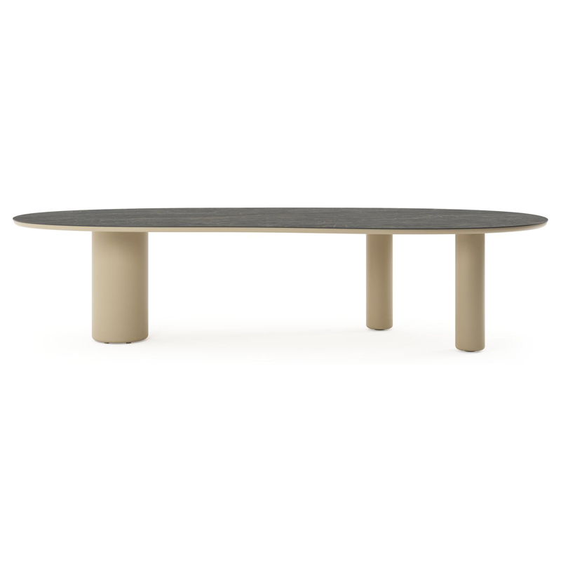 Table de jardin Amico organique en aluminium beige et céramique pleine Black Obsession - Lg. 320 x Lrg. 145 x Haut. 73.5 cm
