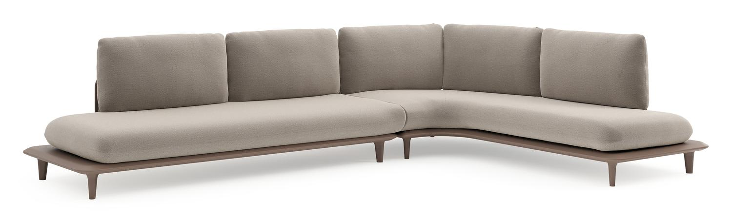 Bomero loungehoek in taupe aluminium met savane coconut all weather sunbrella® luxe kussen
