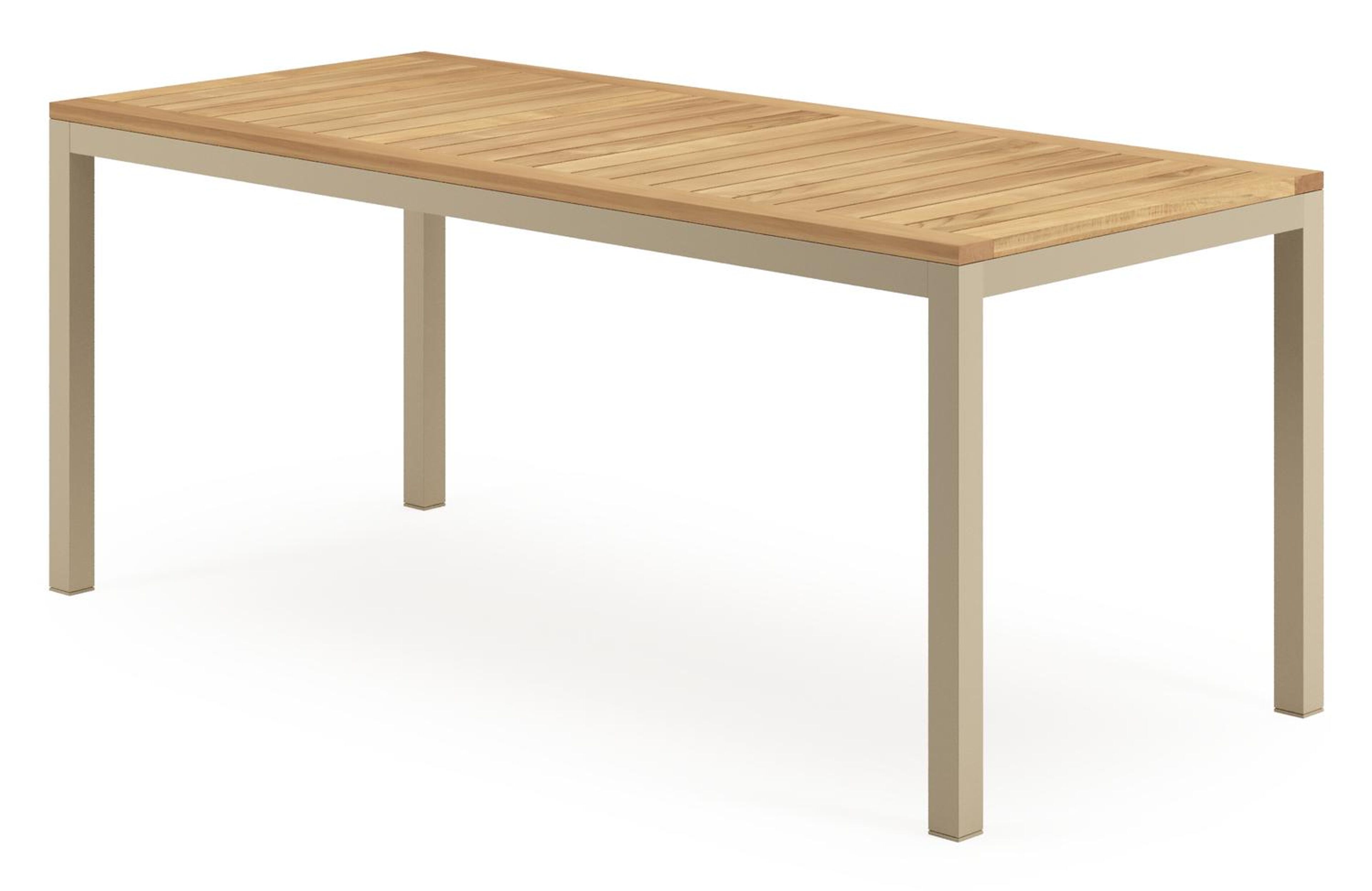 Table de jardin Feltro rectangulaire en aluminium beige et teck Naturel - Lg. 180 x Lrg. 80 x Haut. 73 cm