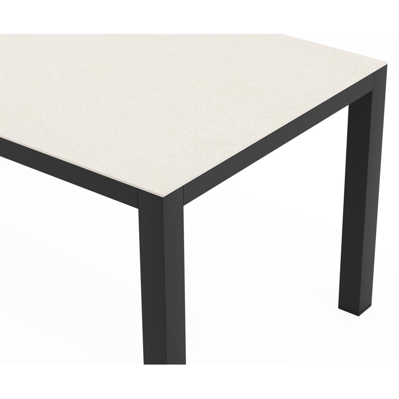 Varese tuintafel rechthoekig in zwart aluminium en sintered stone Crema minerale - L 160 x B 92 x H 73.5 cm