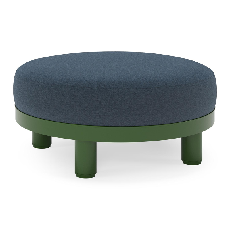 Donato lounge poef in groen aluminium met all weather sunbrella® luxe Heritage Indigo kussen