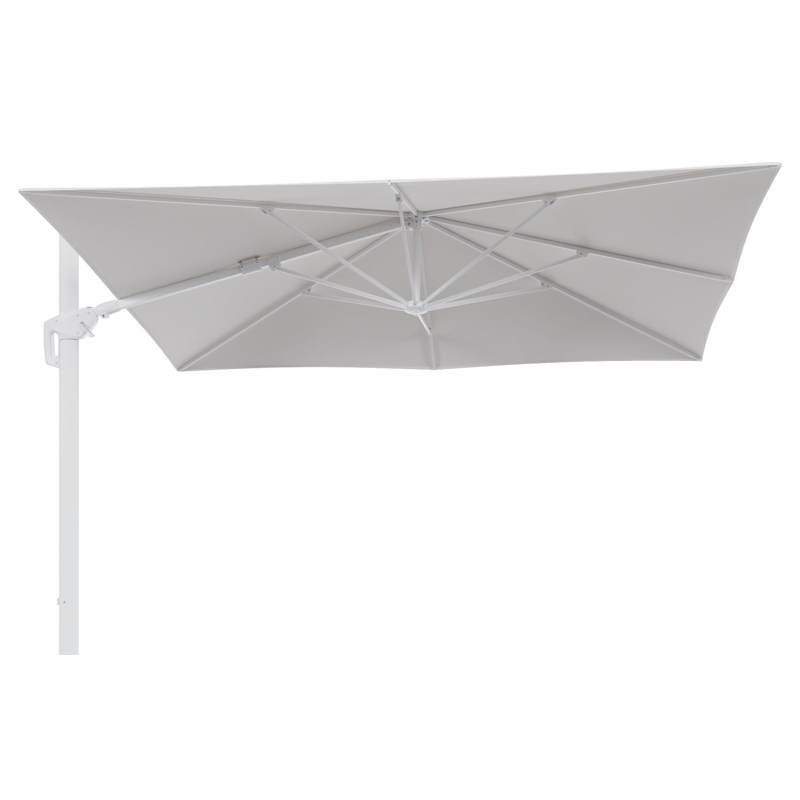 Parasol pendant Minore avec fonction tilt en aluminium blanc et toile de parasol en All Weather Sunbrella® Luxe Lopi Snow  - Lg.1: 280 x Lg.2: 370 cm (sans pied de parasol