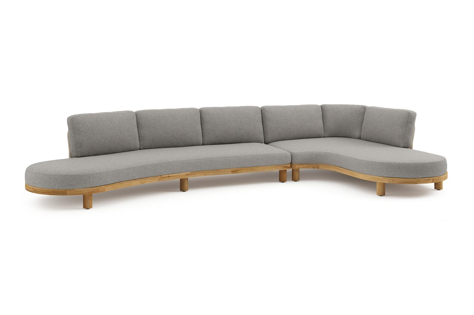 Salon de jardin d'angle Donato en teck et corde ronde tissée verticalement beige et coussins en all weather sunbrella® luxe Tundra Charcoal