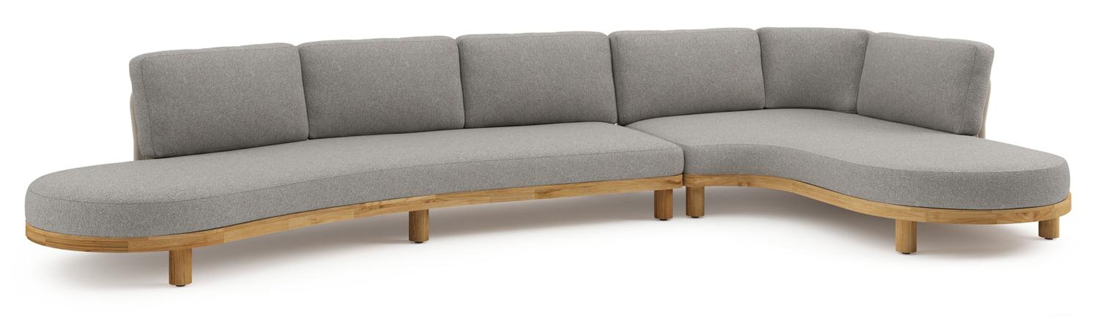 Salon de jardin d'angle Donato en teck et corde ronde tissée verticalement beige et coussins en all weather sunbrella® luxe Tundra Charcoal