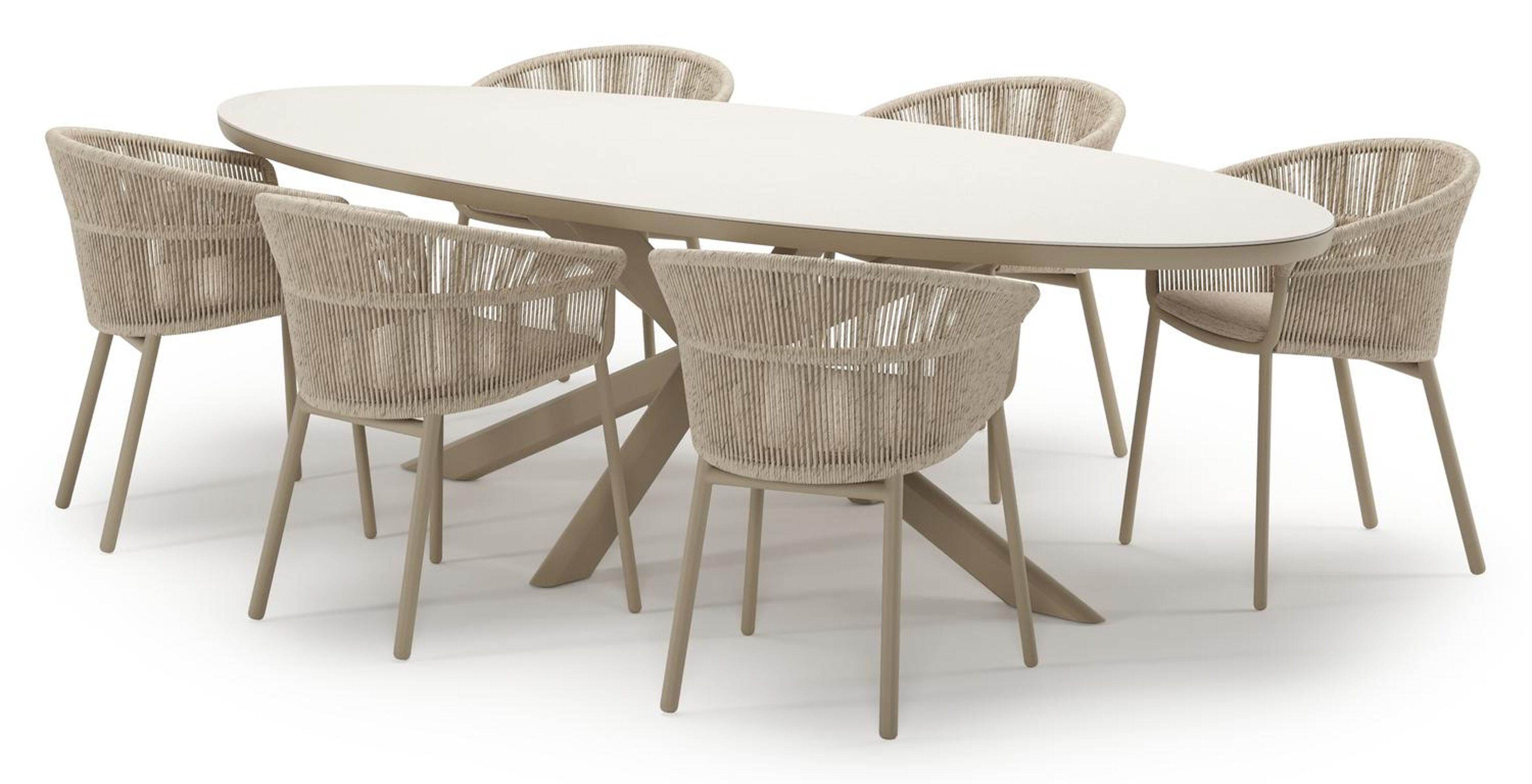 Ensemble de jardin Pamplona en aluminium beige et sintered stone crema minerale avec 6 chaises de jardin empilable Matera