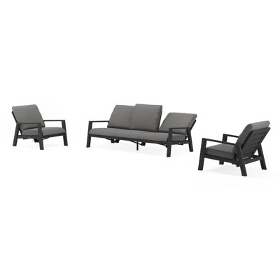 Cirello loungeset in zwart aluminium met natte charcoal chine all weather sunbrella® luxe kussens