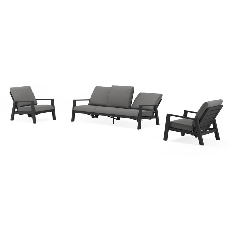 Cirello loungeset in zwart aluminium met natte charcoal chine all weather sunbrella® luxe kussens