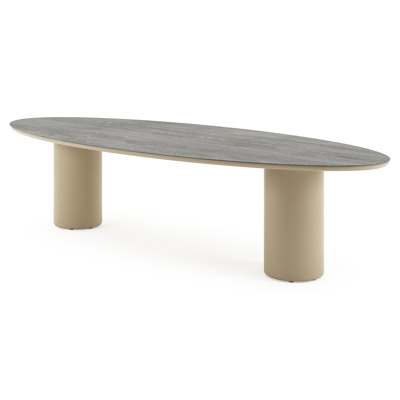 Amico tuintafel ovaal in beige aluminium en volkeramiek Aspen Grey - L 320 x B 130 x H 73.5 cm