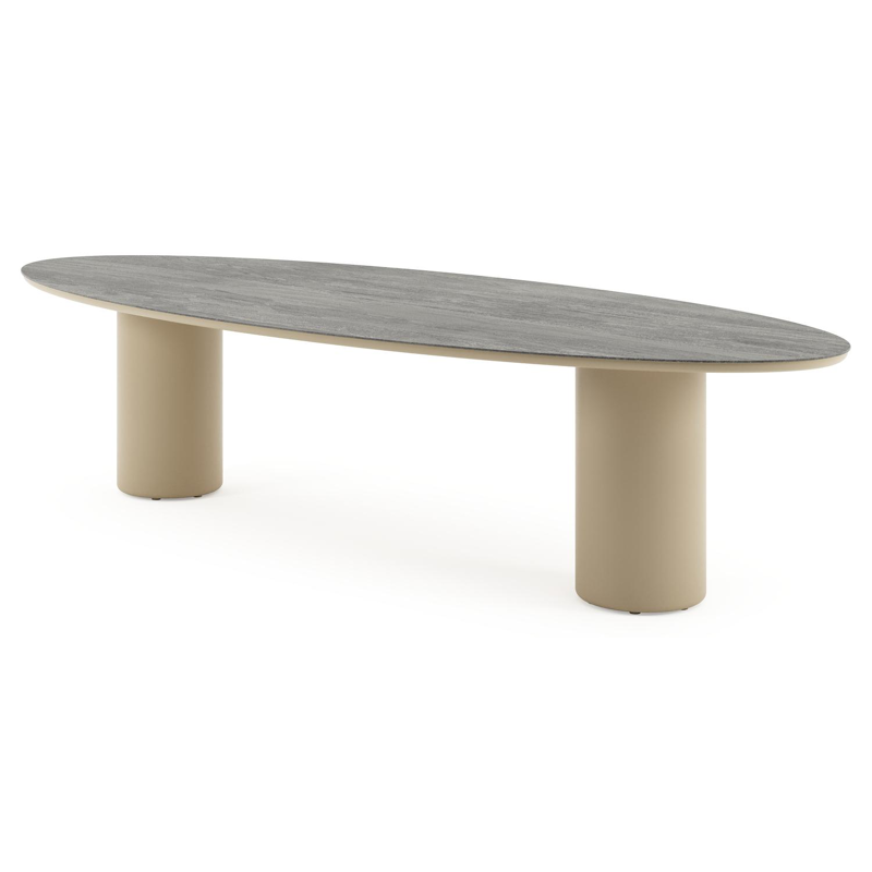 Amico tuintafel ovaal in beige aluminium en volkeramiek Aspen Grey - L 320 x B 130 x H 73.5 cm
