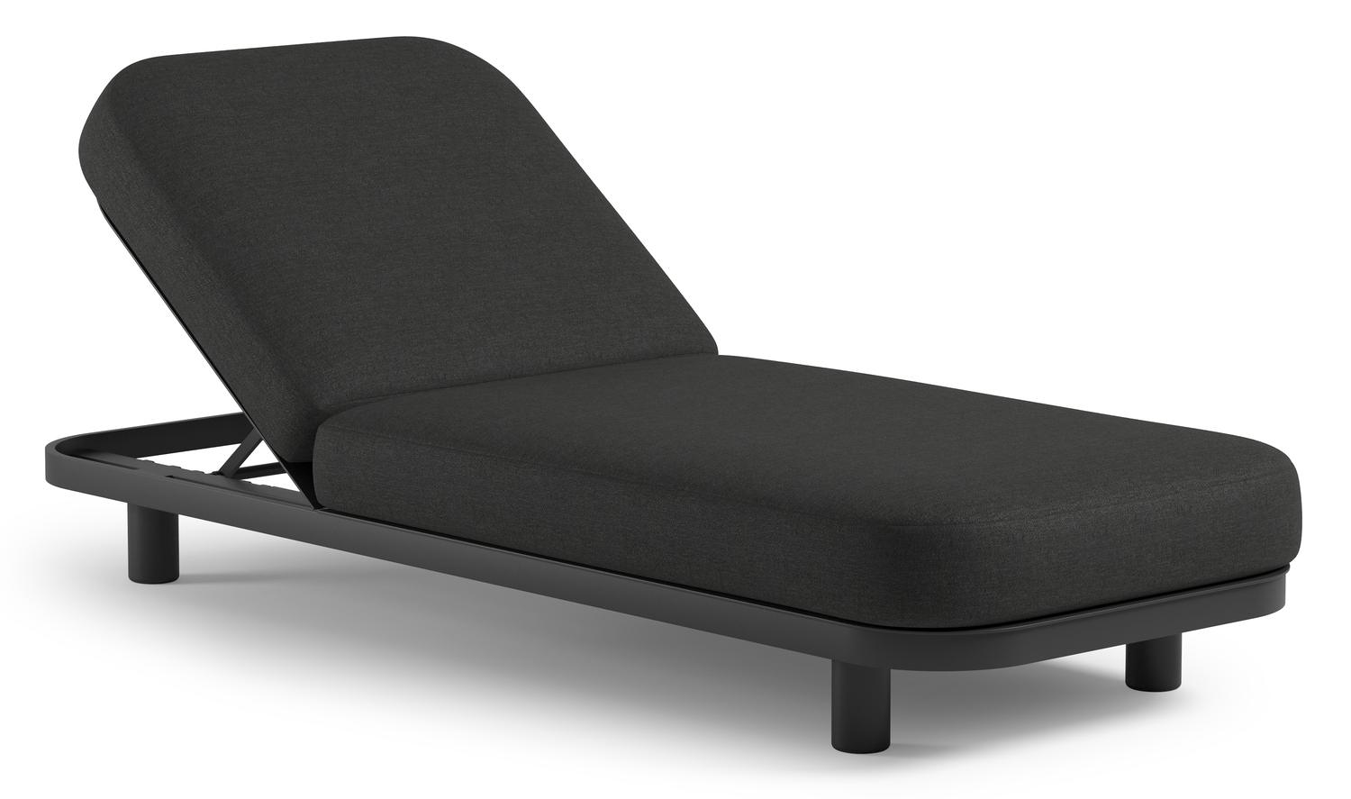 Chaise longue réglable Donato en aluminium noir avec all weather sunbrella® luxe chartres sooty coussin