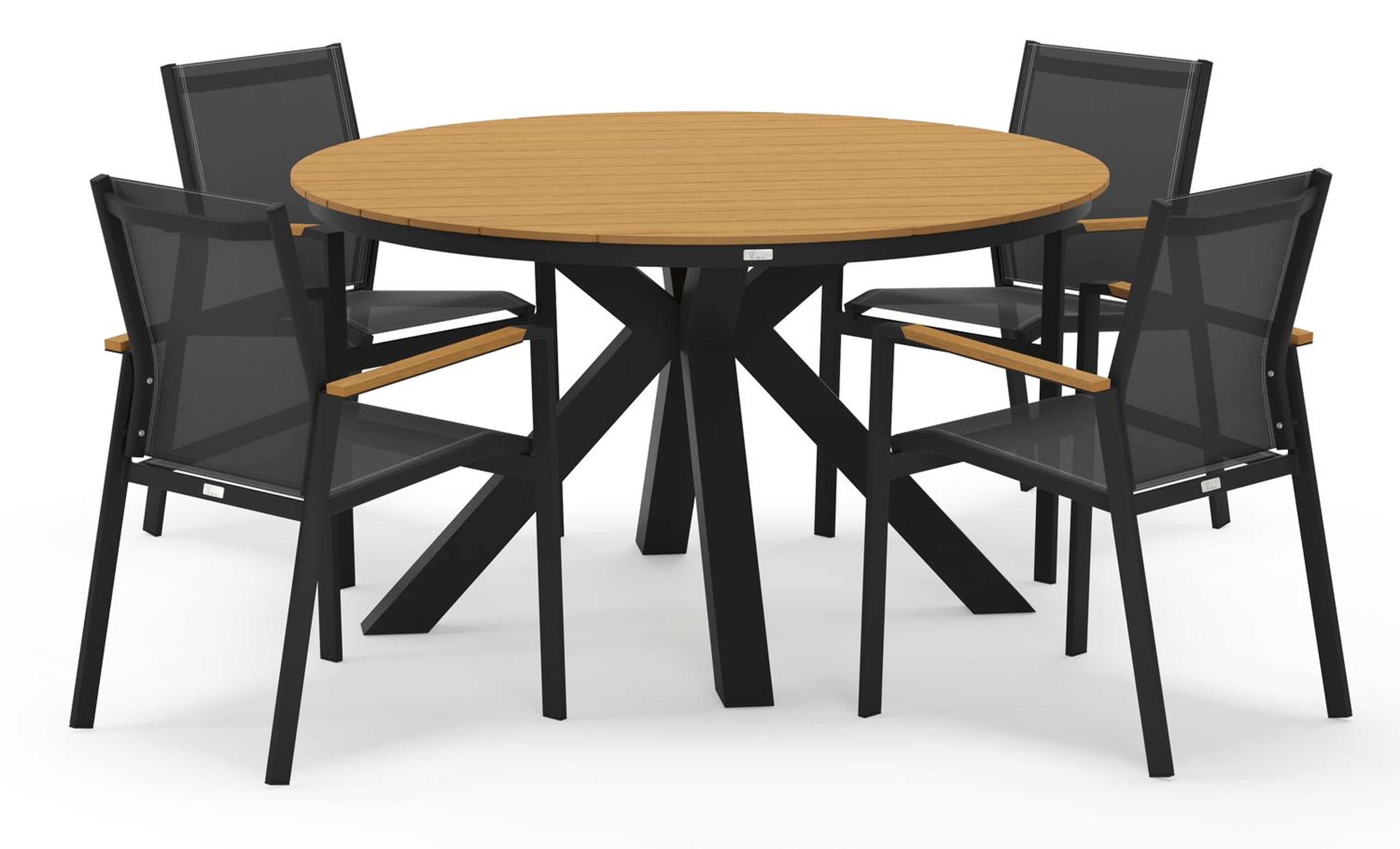 Tora tuinset rond in zwart aluminium en polywood met 4 Bahia tuinstoelen