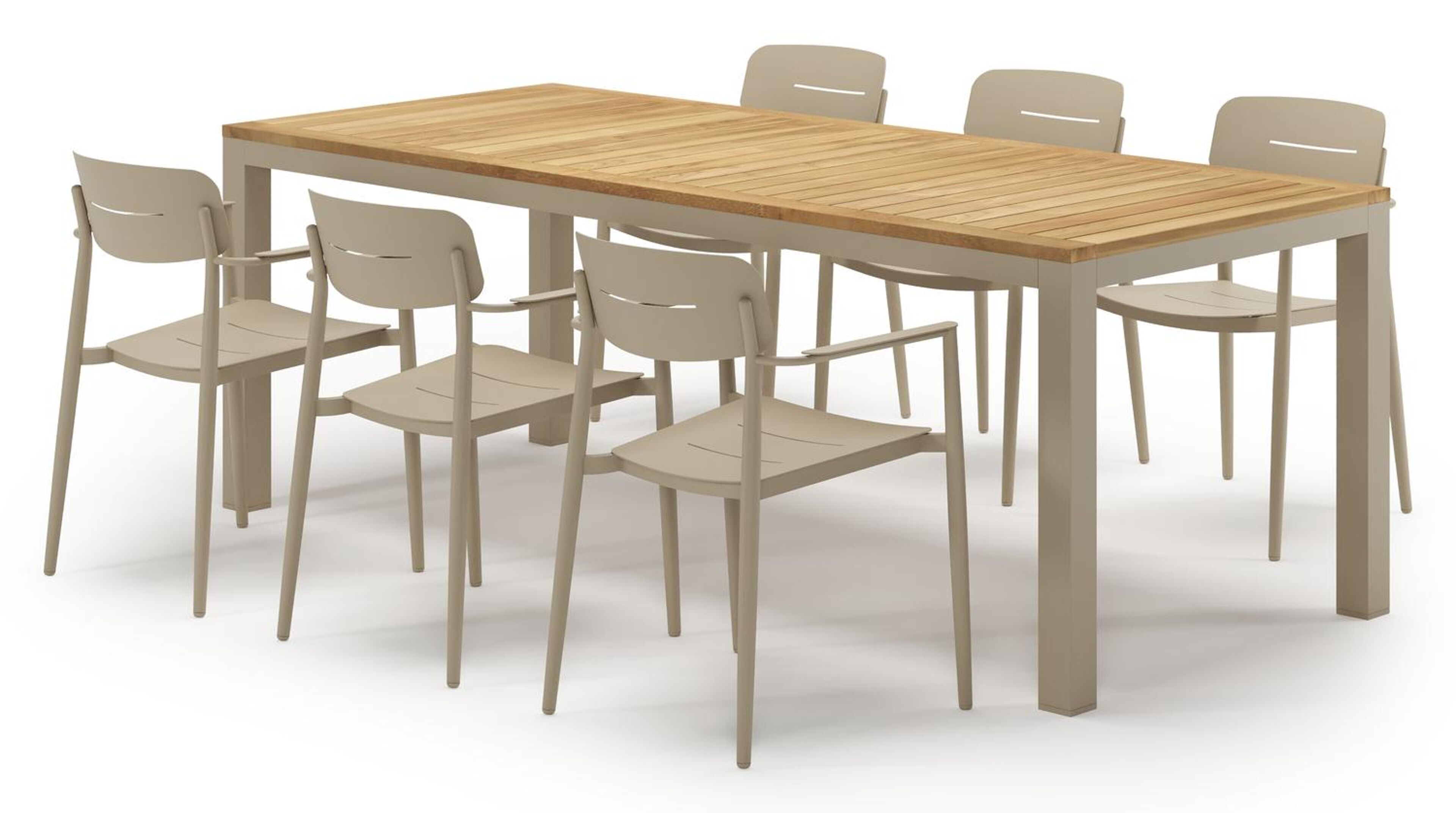 Ensemble de jardin Varese en aluminium beige et teck avec 6 chaises de jardin Cosa