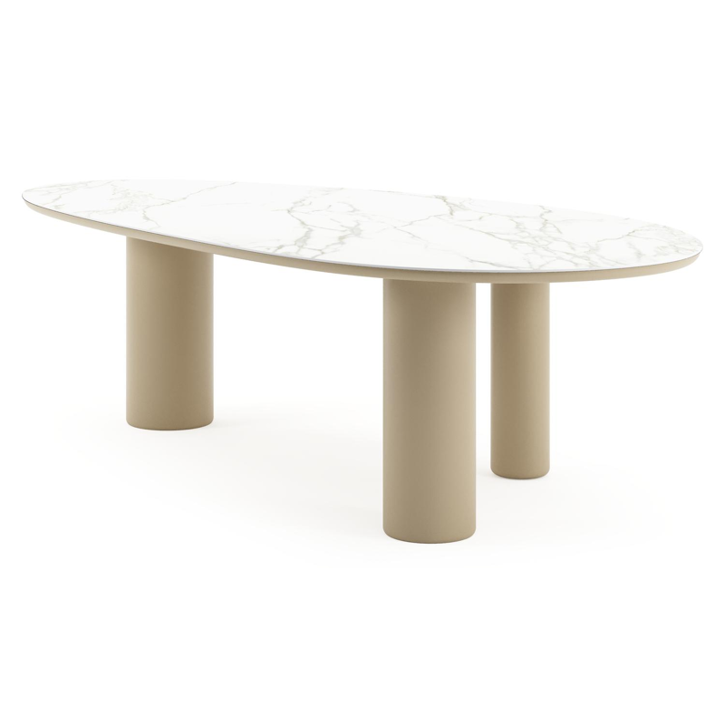 Amico tuintafel mango in beige aluminium en volkeramiek Calacatta - L 260 x B 130 x H 74 cm