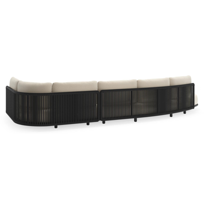 Lomano loungehoek in zwart aluminium en beige verticaal geweven luxe vlakke rope met althea off white all weather cosytica kussen