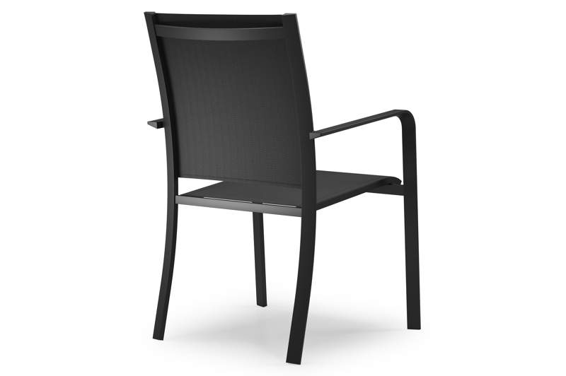 Feltro tuinset in zwart aluminium en sintered stone Crema minerale met 2 Calobra tuinstoelen