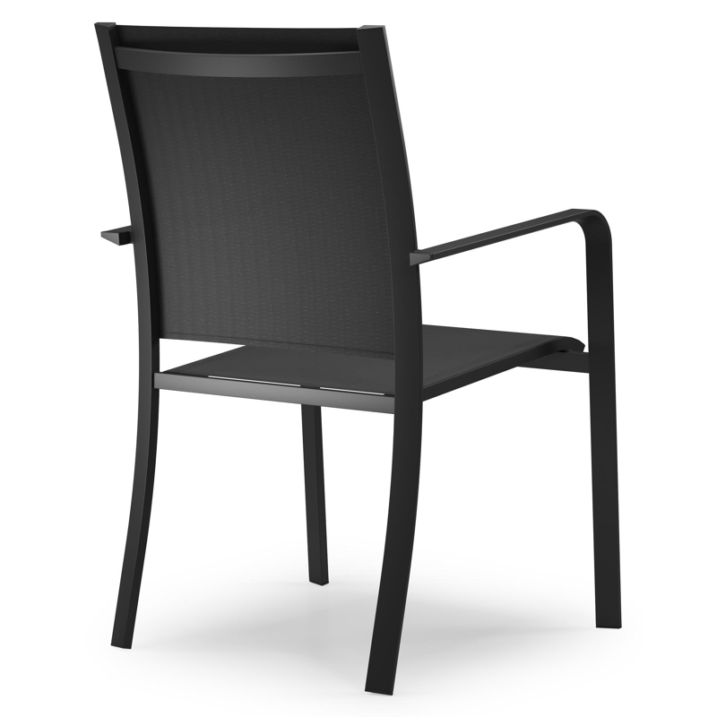 Calobra stapelbare tuinstoel in zwart aluminium en zwart textilene