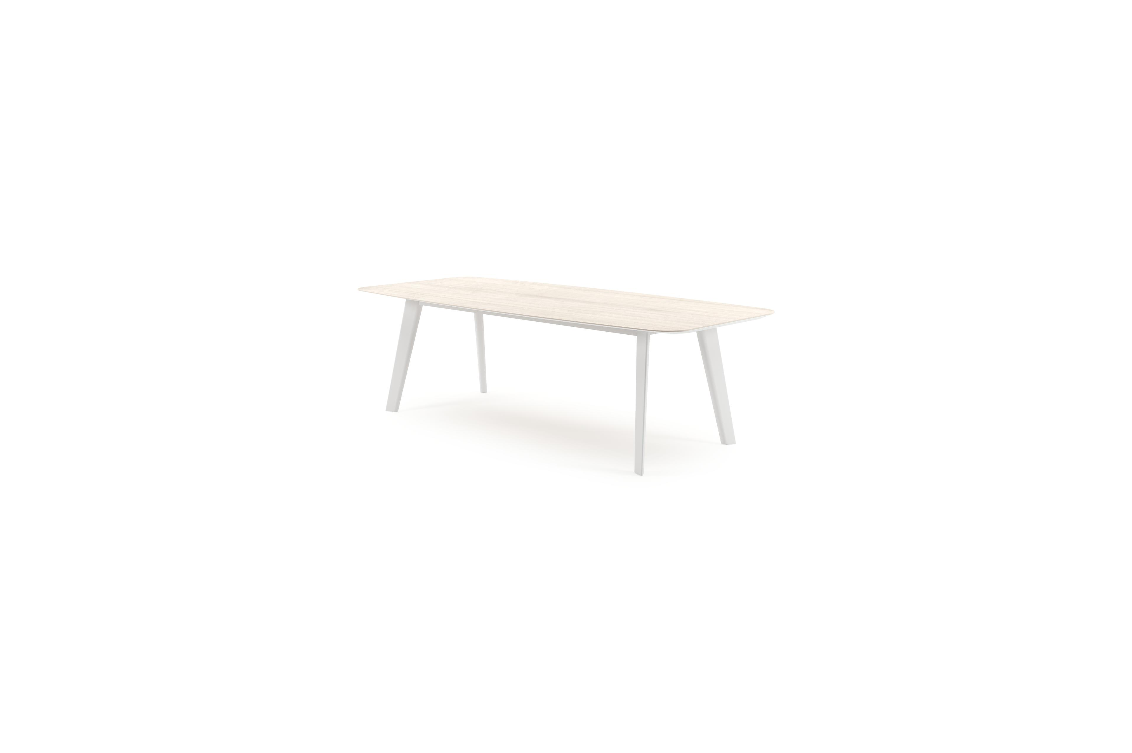 Lacrima tuintafel bootvorm in wit aluminium en volkeramiek Travertino Bianco - L 255 x B 115 x H 73 cm