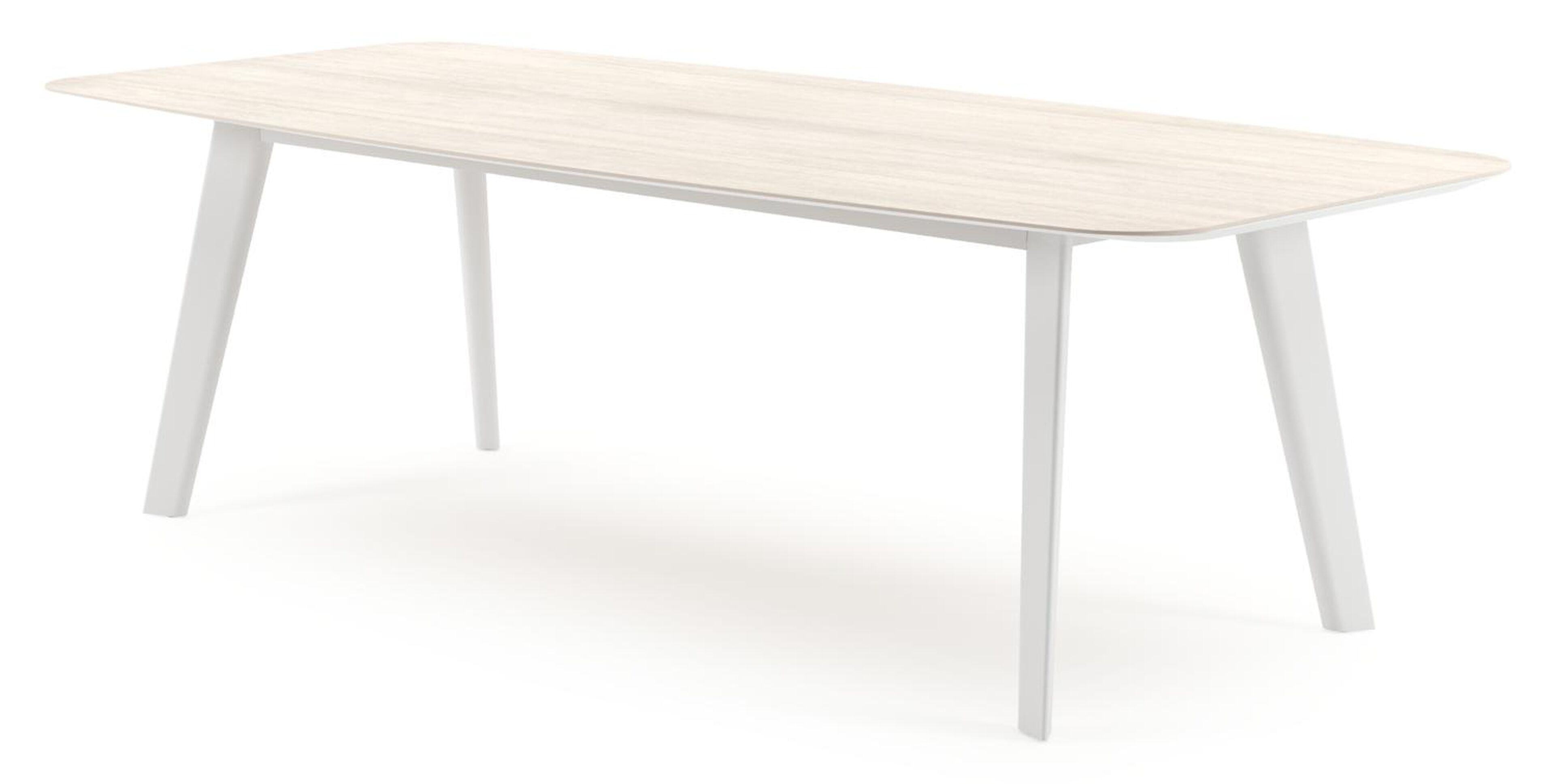 Lacrima tuintafel bootvorm in wit aluminium en volkeramiek Travertino Bianco - L 255 x B 115 x H 73 cm