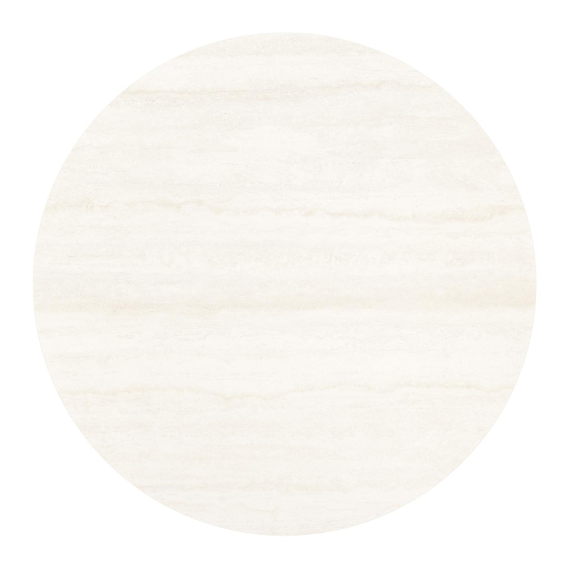 Table de basse low dining Fano ronde en aluminium blanc et céramique pleine Travertino Bianco - Diam. 80 x Haut. 55 cm