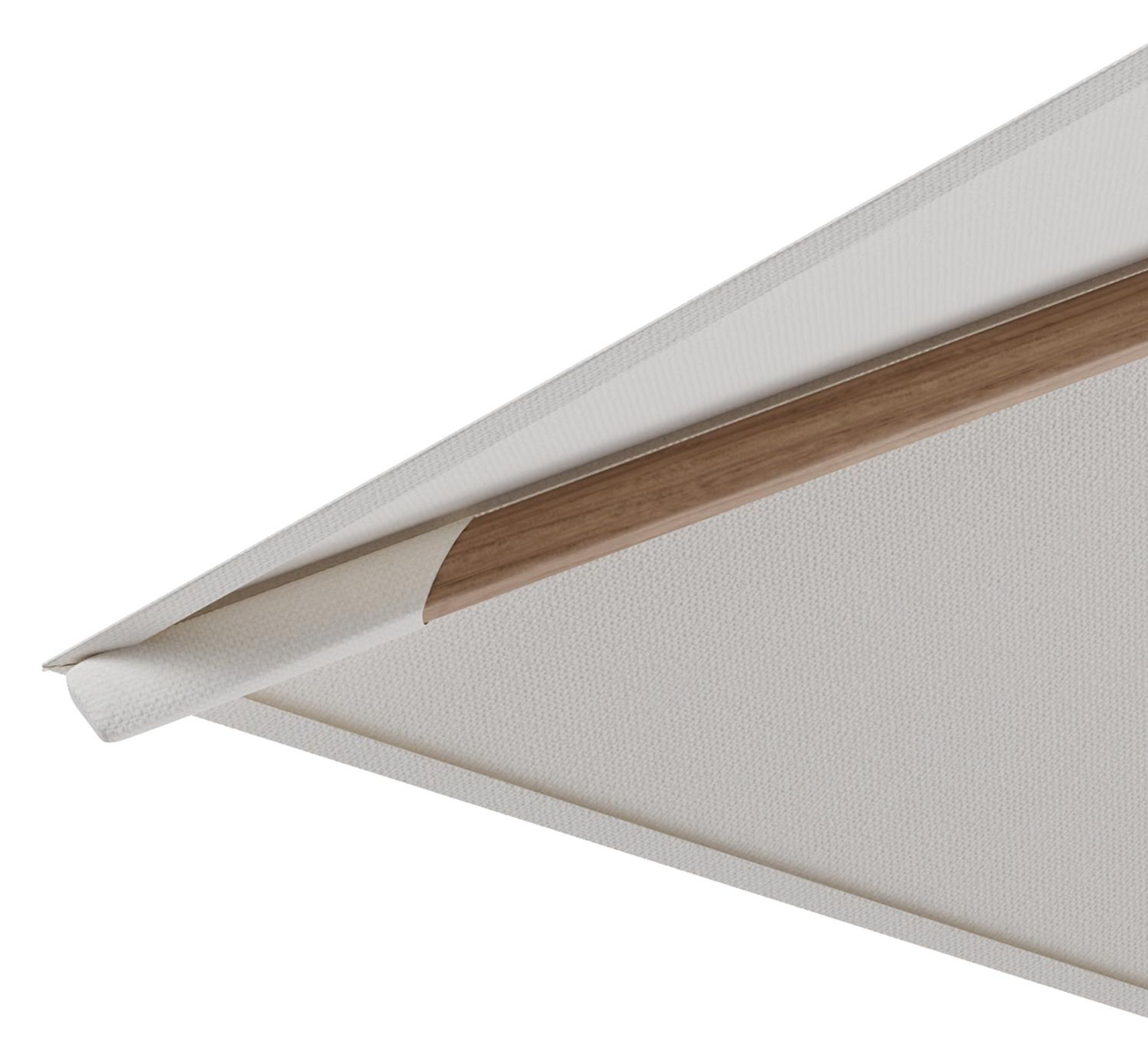 Rufina zweefparasol met tiltfunctie in houtlook aluminium en Savane White All Weather Sunbrella® Luxe parasoldoek - L1 300 x L2 300 cm met parasolvoet Minore 150 kg met wielen