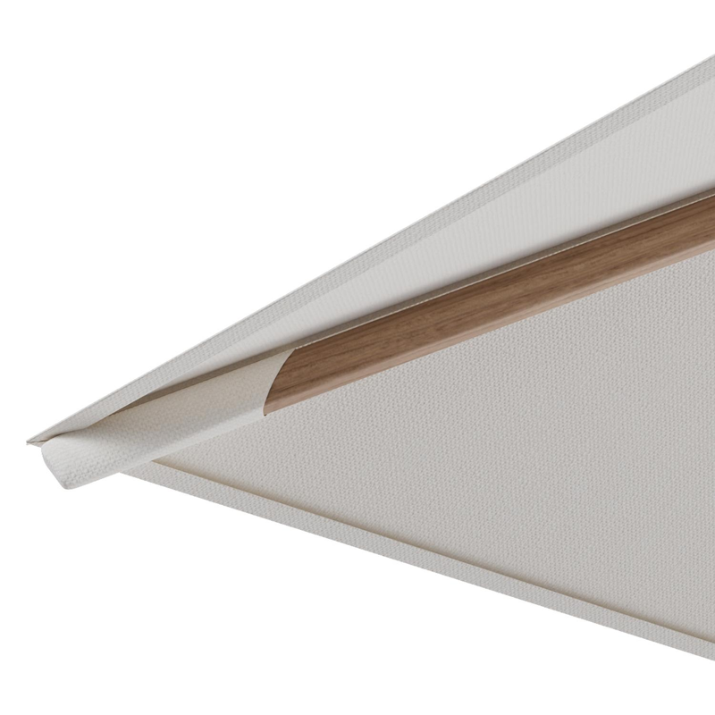 Rufina zweefparasol met tiltfunctie in houtlook aluminium en Savane White All Weather Sunbrella® Luxe parasoldoek - L1 300 x L2 300 cm met parasolvoet Minore 150 kg met wielen