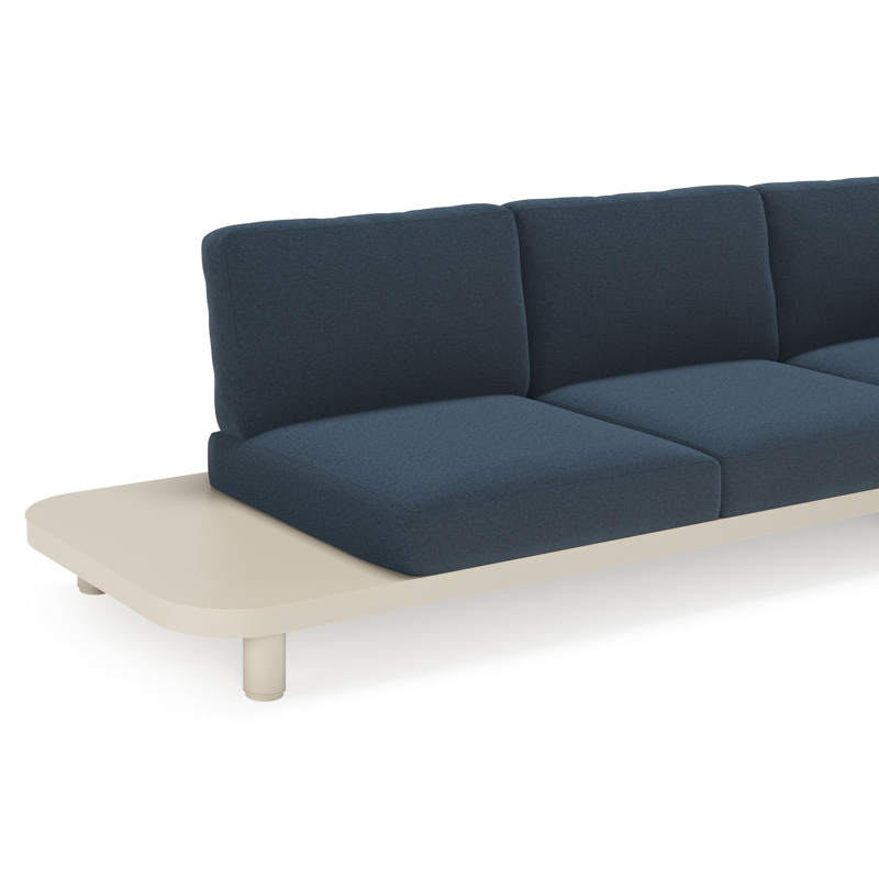Salon de jardin d'angle Donato en aluminium beige et coussins en All Weather Sunbrella® luxe heritage indigo