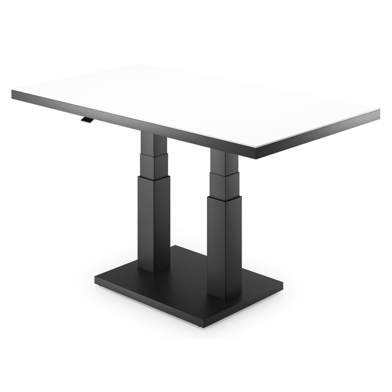 Cirello pop-up loungetafel rechthoekig in zwart aluminium en volkeramiek Arctic White - L 140 x B 80 x H 71 cm