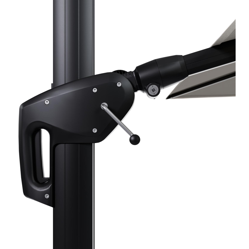 Parasol pendant Minore avec fonction tilt en aluminium noir et toile de parasol en All Weather Sunbrella® Luxe Lopi Marble  - Lg.1: 350 x Lg.2: 350 cm (sans pied de parasol