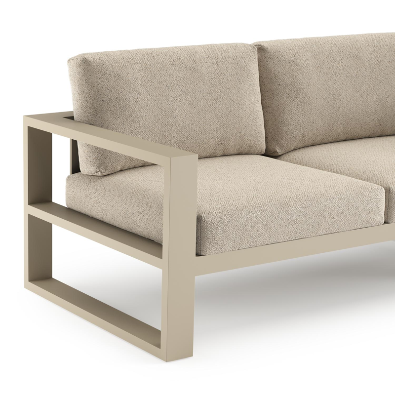 Verato loungehoek in beige aluminium met bora desert all weather cosytica kussen