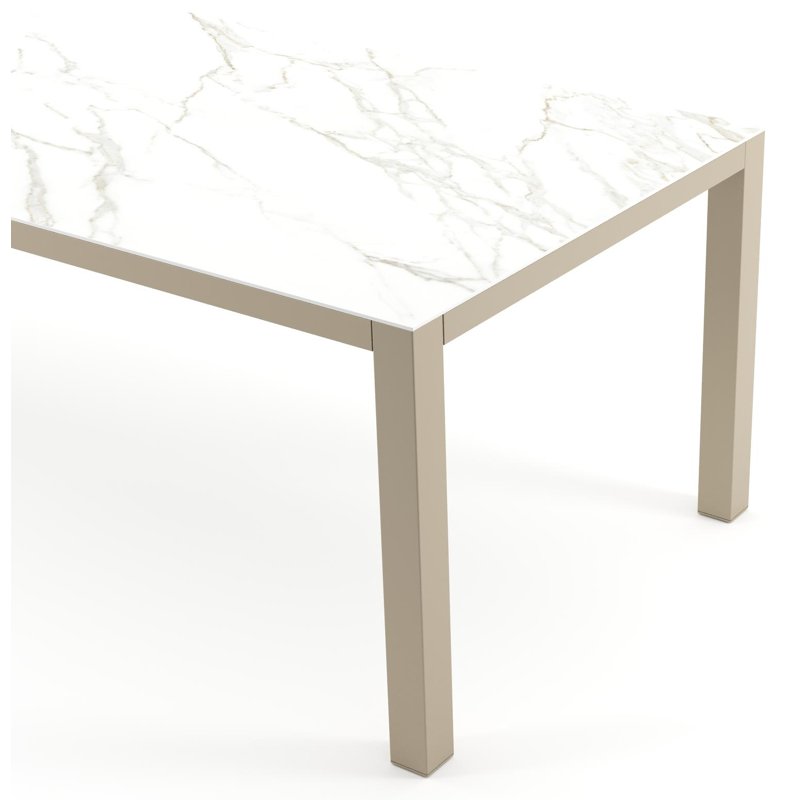 Como tuintafel rechthoekig in beige aluminium en volkeramiek Calacatta - L 240 x B 100 x H 75 cm