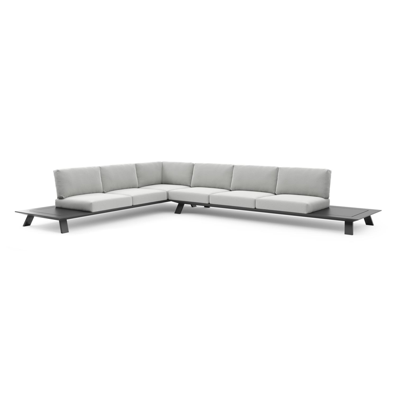 Cesano loungehoek in zwart aluminium met natte grey chine all weather Sunbrella® luxe kussen