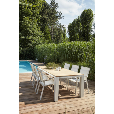 Nano tuintafel in wit aluminium en teak - L 240 x B 100 x H 75 cm