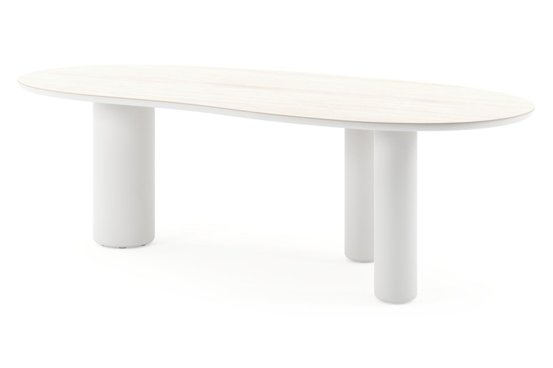 Amico tuintafel organisch in wit aluminium en volkeramiek Travertino Bianco - L 240 x B 110 x H 73.5 cm