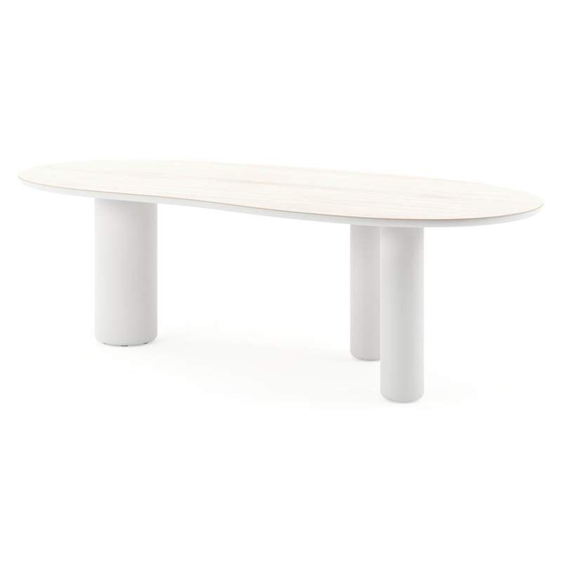 Amico tuintafel organisch in wit aluminium en volkeramiek Travertino Bianco - L 240 x B 110 x H 73.5 cm