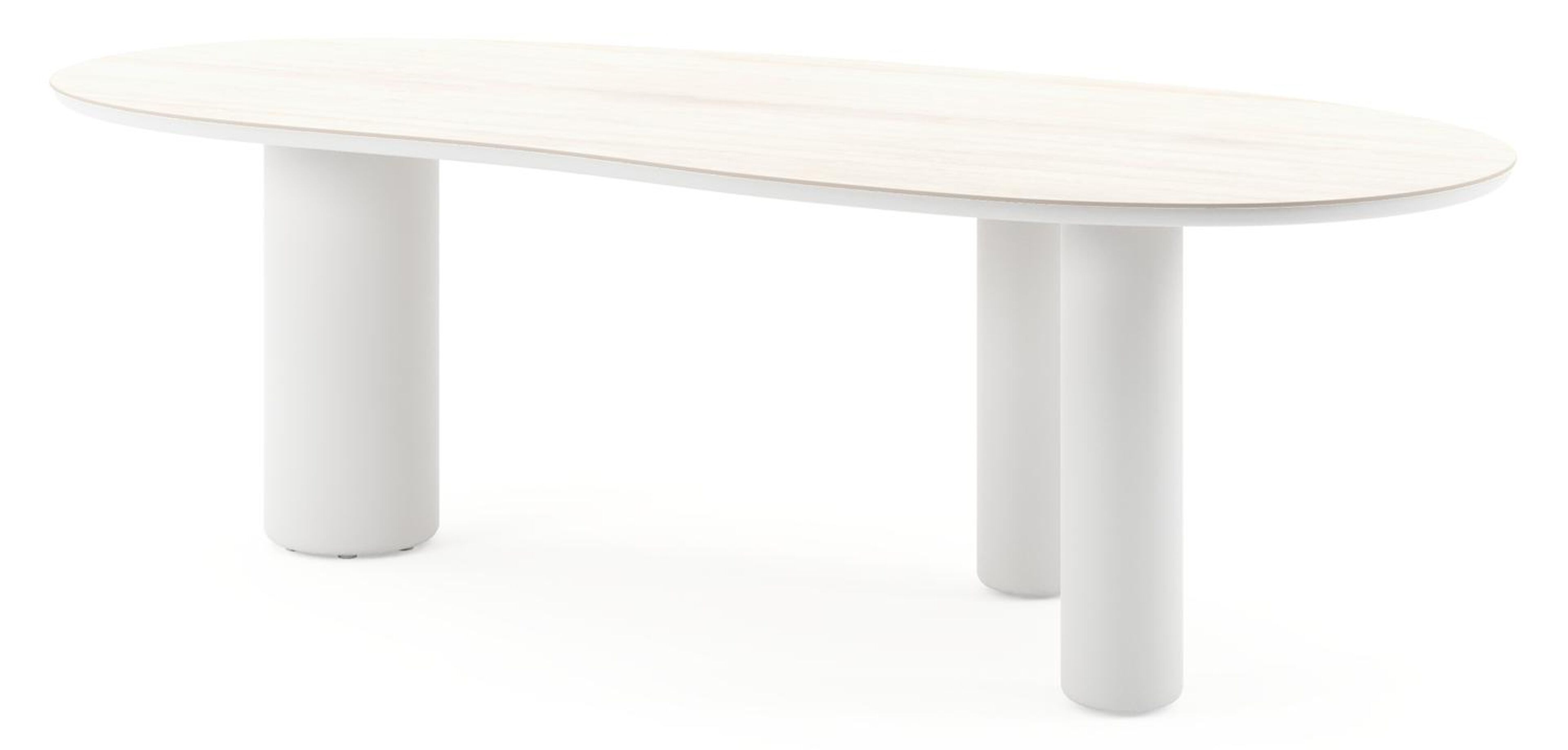 Table de jardin Amico organique en aluminium blanc et céramique pleine Travertino Bianco - Lg. 240 x Lrg. 110 x Haut. 73.5 cm