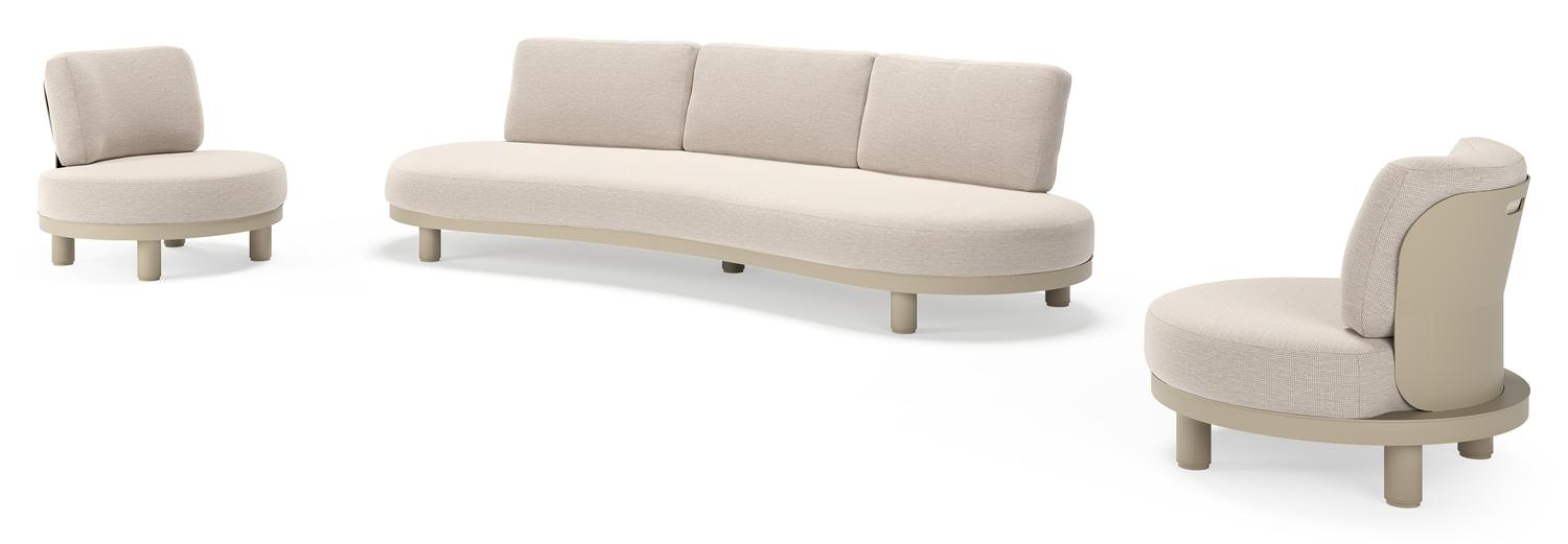 Donato loungeset in beige aluminium met all weather sunbrella® luxe Slow Farafra kussen