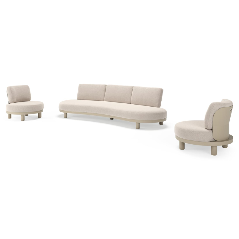 Donato loungeset in beige aluminium met all weather sunbrella® luxe Slow Farafra kussen