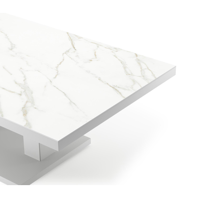 Cirello Pop up loungetafel in wit aluminium en wit volkeramiek - L 140 x B 80 x H 71,6 cm