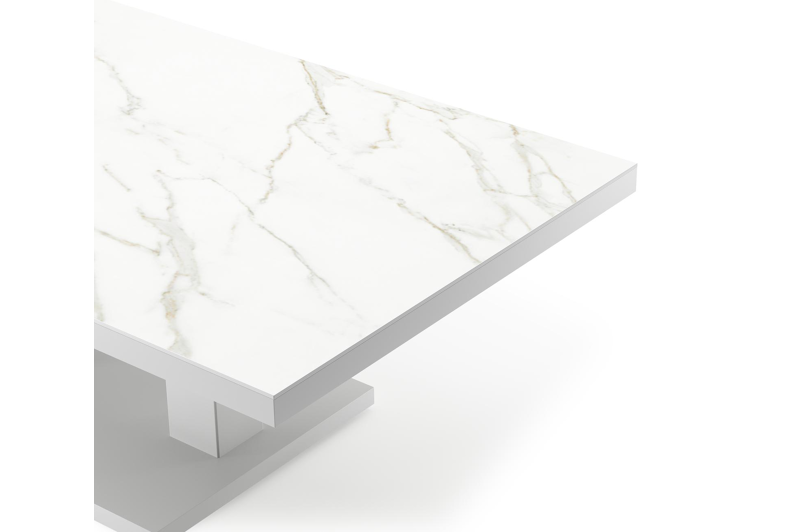 Cirello Pop up loungetafel in wit aluminium en wit volkeramiek - L 140 x B 80 x H 71,6 cm