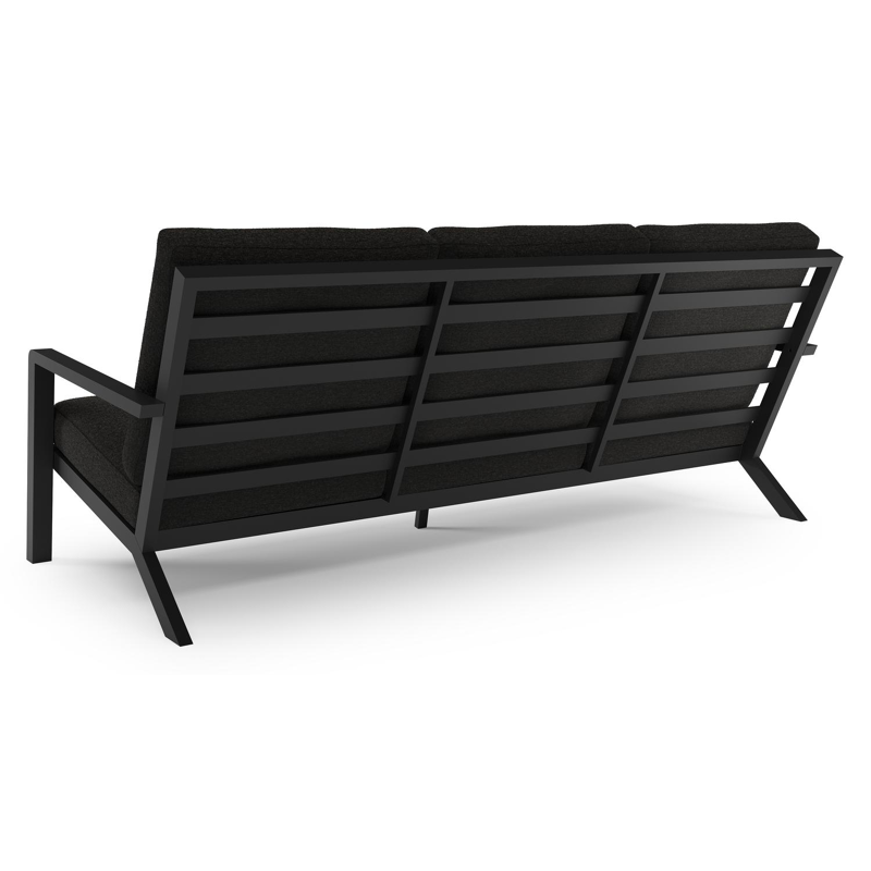 Salon de jardin Nelas en aluminium noir et coussins en weather+ softtouch noir et table basse