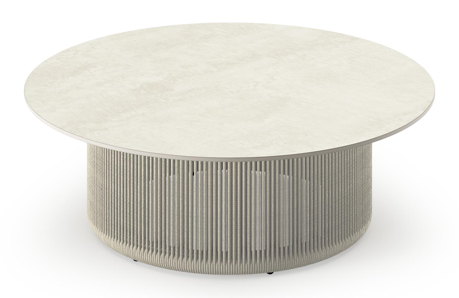 Table basse Erla en aluminium beige en corde beige et sintered stone beige - Diam. 90 x Haut. 30 cm