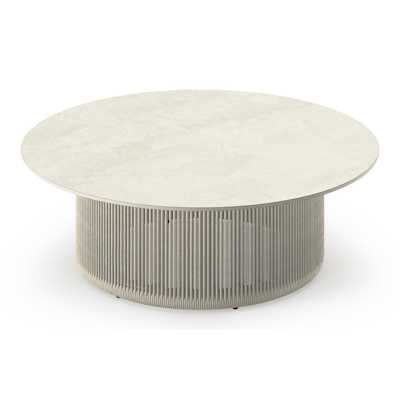 Erla loungetafel in beige aluminium en beige rope met sintered stone beige - Dia. 90 x H 30 cm