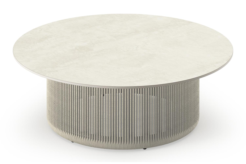 Erla loungetafel in beige aluminium en beige rope met sintered stone beige - Dia. 90 x H 30 cm