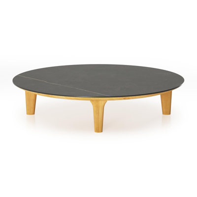 Bomero loungetafel rond in teak en volkeramiek Calatorao - Dia. 85 x H 20 cm