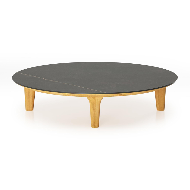 Bomero loungetafel rond in teak en volkeramiek Calatorao - Dia. 85 x H 20 cm