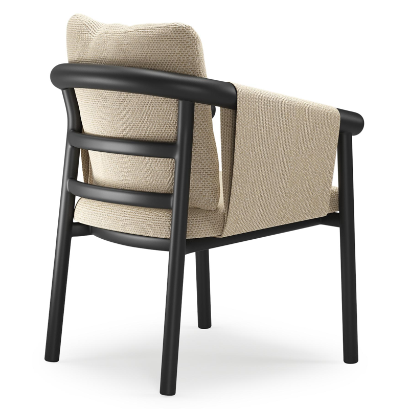 Amico stapelbare tuinstoel in zwart aluminium met stoelkussen in All Weather Cosytica Althea Camel