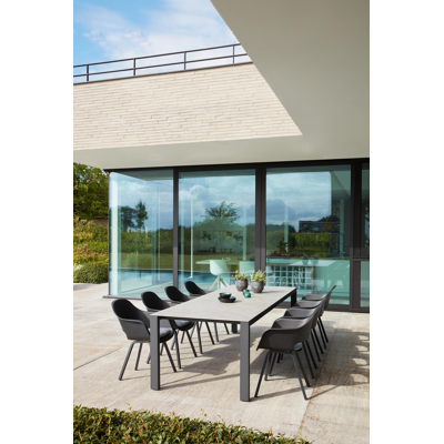 Trente tuinset in wit aluminium en volkeramiek grijs tafelblad met 8 Artena tuinstoelen