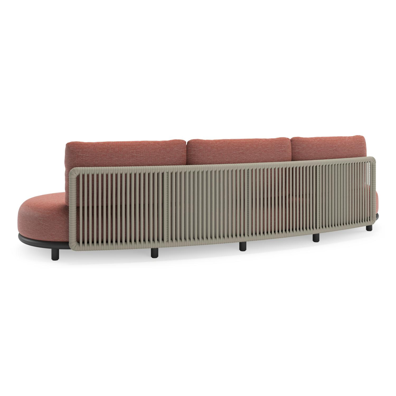 Lomano loungebank in zwart aluminium en beige verticaal geweven luxe vlakke rope met Slow Alezan all weather sunbrella® luxe